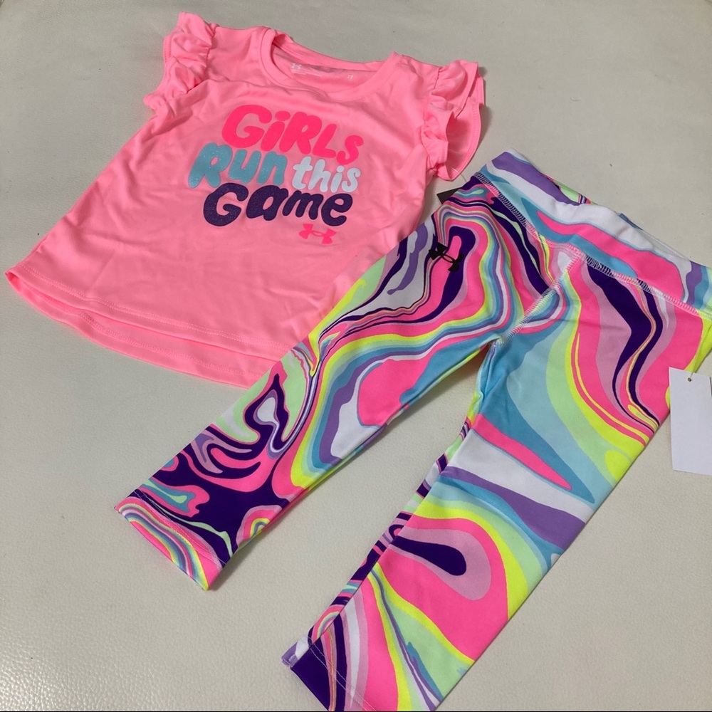 Under Armour cute neon pink colorful leggings set - Picture 2 of 6